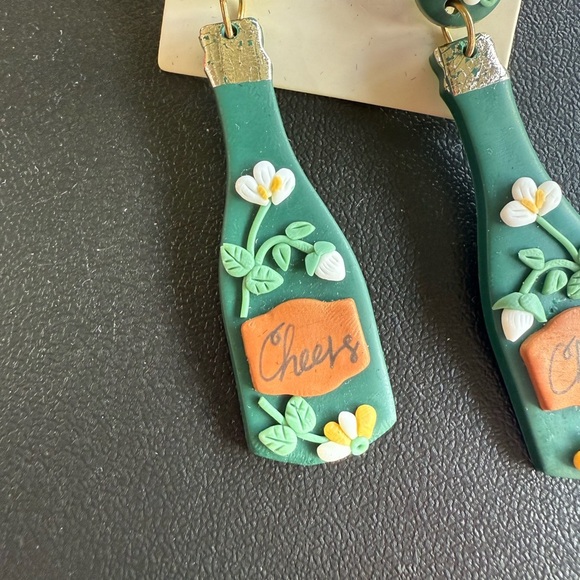 Floral Champagne Bottle Earrings - Picture 2 of 3